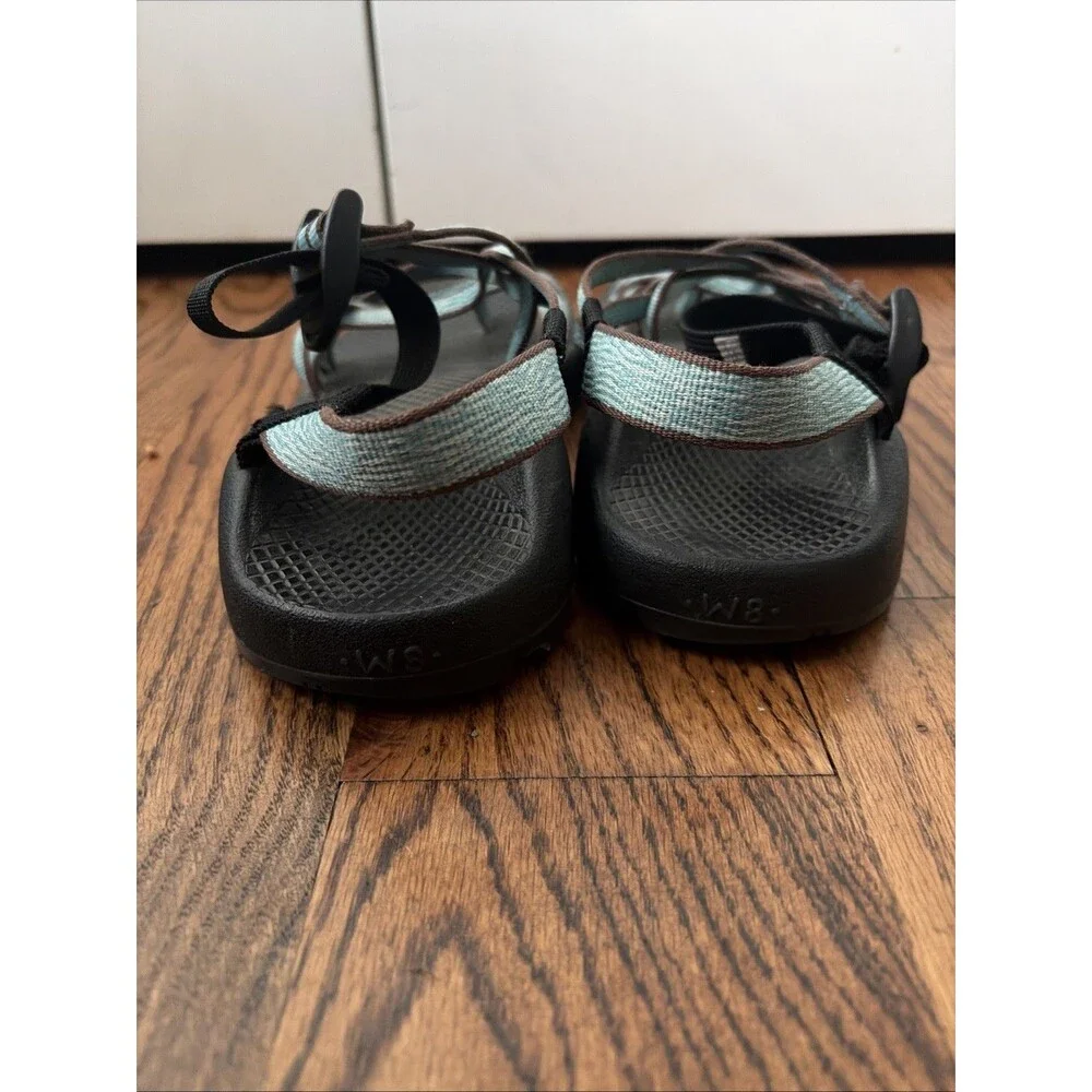 Chaco Sport Hiking Blue/Brown Sandals Strappy Toe Loop Shoe VIBRAM Sole Womens 8
